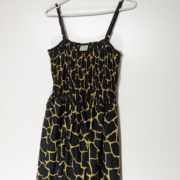 *3/$10* Rima Giraffe Print Smocked Maxi Dress Tan Black One Size - Picture 2 of 6